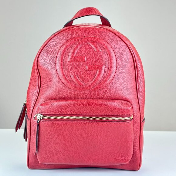 Gucci GG Logo Red Leather Soho Backpack - Picture 1 of 7